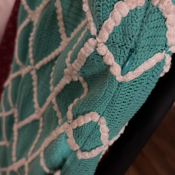 Molly of New York Teal Crochet Diamond Pattern sleeveless A-line Dress - Picture 10 of 10